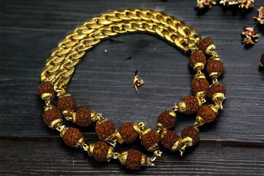 Gold Plated Rudraksha Links Necklace For Men