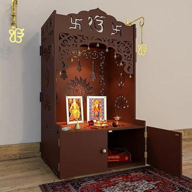 Ek-onkar Home Temple with Inbuilt Focus Light & Spacious Wooden Shelf- Brown