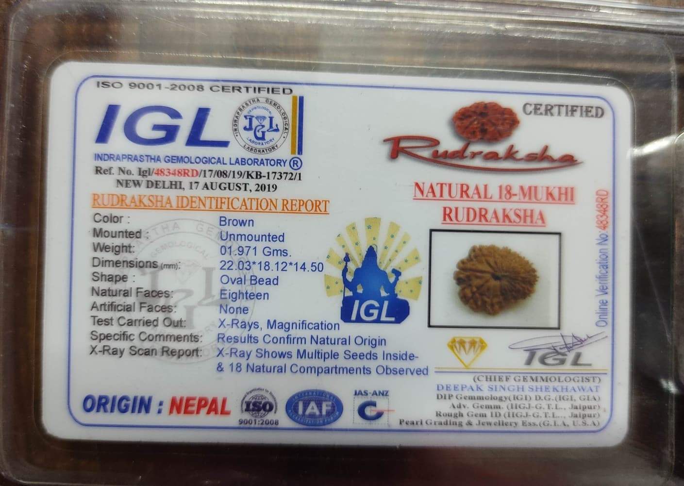 18 MUKHI CERTIFIED RUDRAKSHA NEPALI