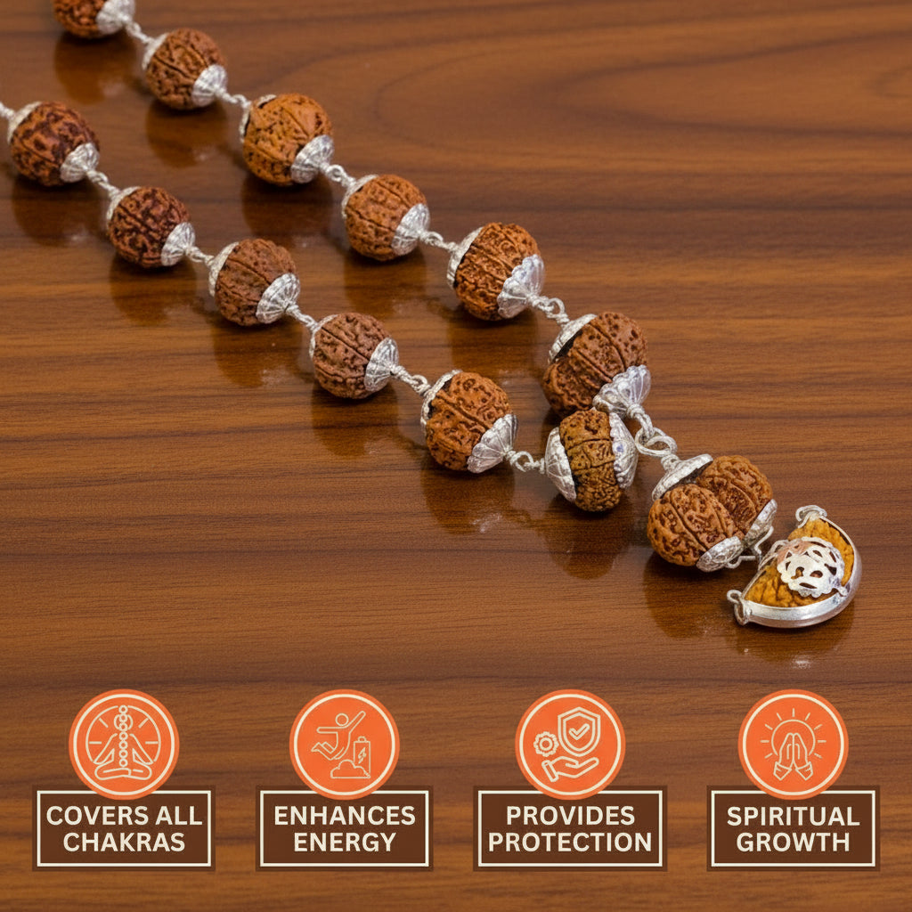 1–14 Mukhi Rudraksha Mala – Nepal Origin | With Ganesh Mukhi & Gaurishankar