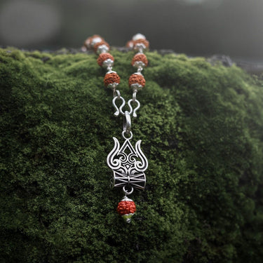 Trishul Damru Rudraksha Pendant with Orignal Rudraksha Mala