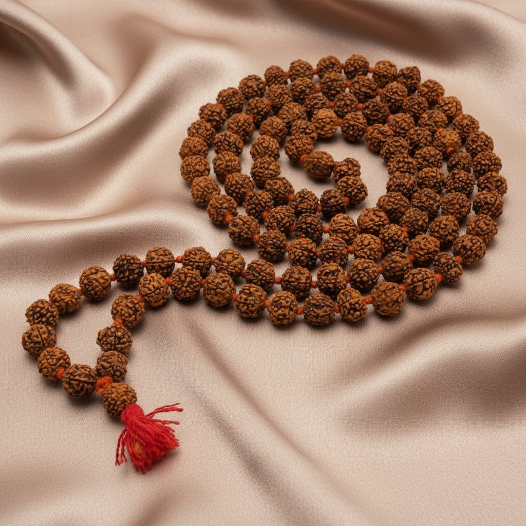 Maalavya Wood Rudraksha 5 Mukhi 108+1 Beads Mala (7 mm, Brown)