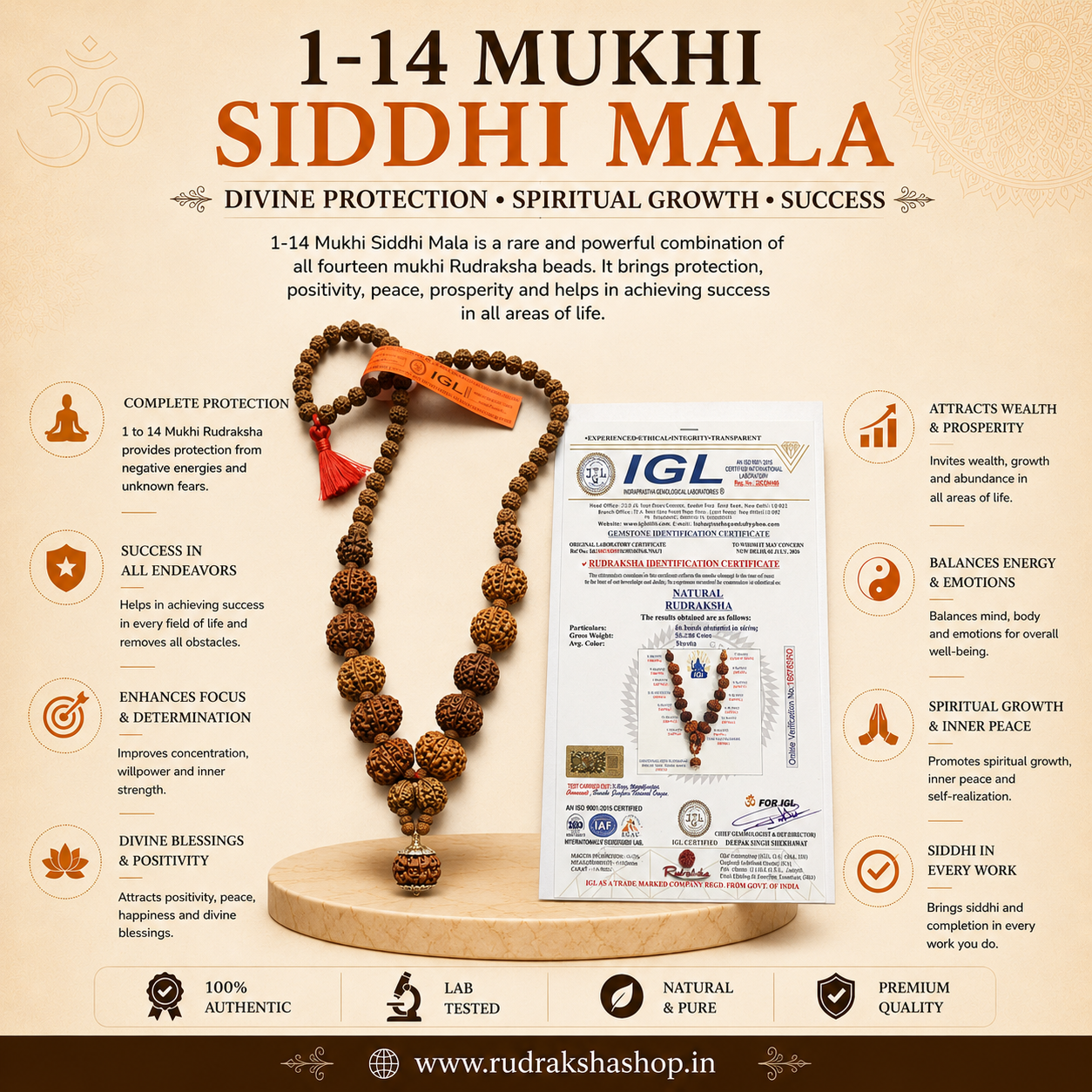 1–14 Mukhi Nepal Rudraksha Mala with Ganesh & Gauri Shankar