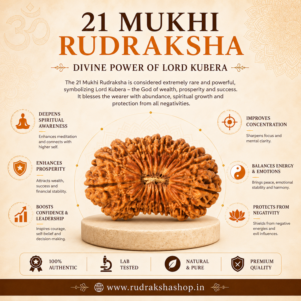 21 Mukhi Nepali Rudraksha Certified Original – Kuber Rudraksha for Wealth & Prosperity | Rudraksha Shop