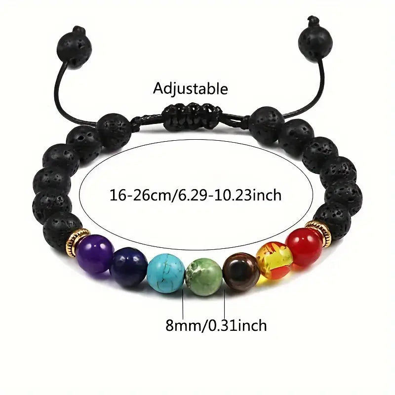 7 Chakras Balance & Meditation Healing Adjustable Stretchable Lava Rock Bracelet