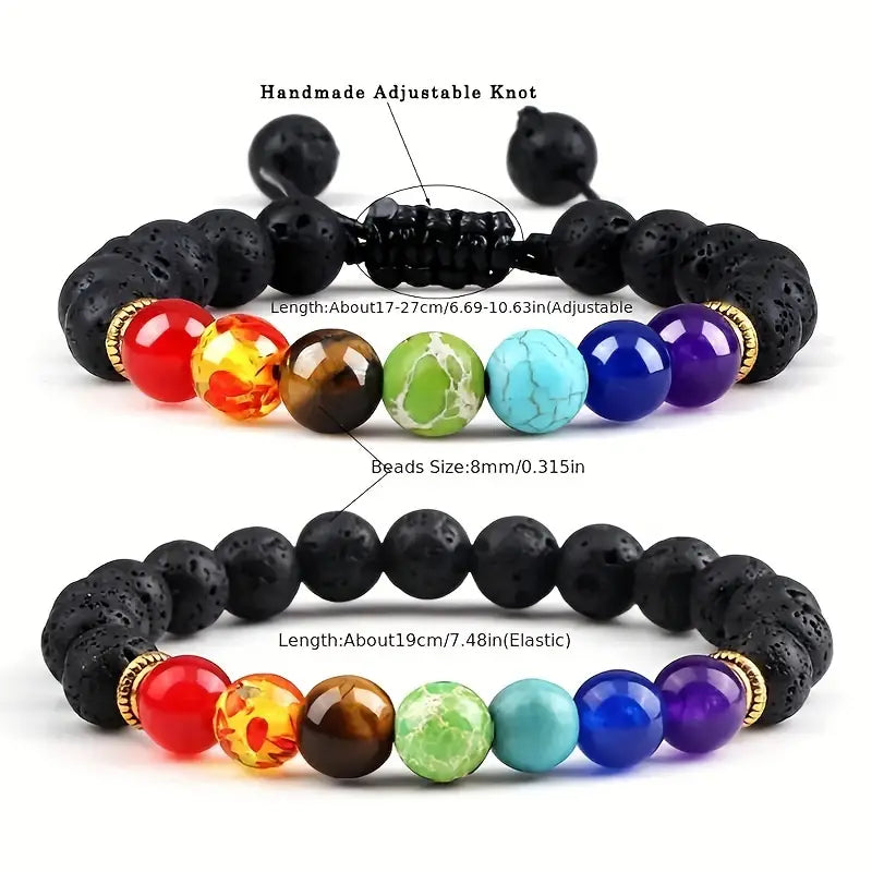 7 Chakras Balance & Meditation Healing Adjustable Stretchable Lava Rock Bracelet