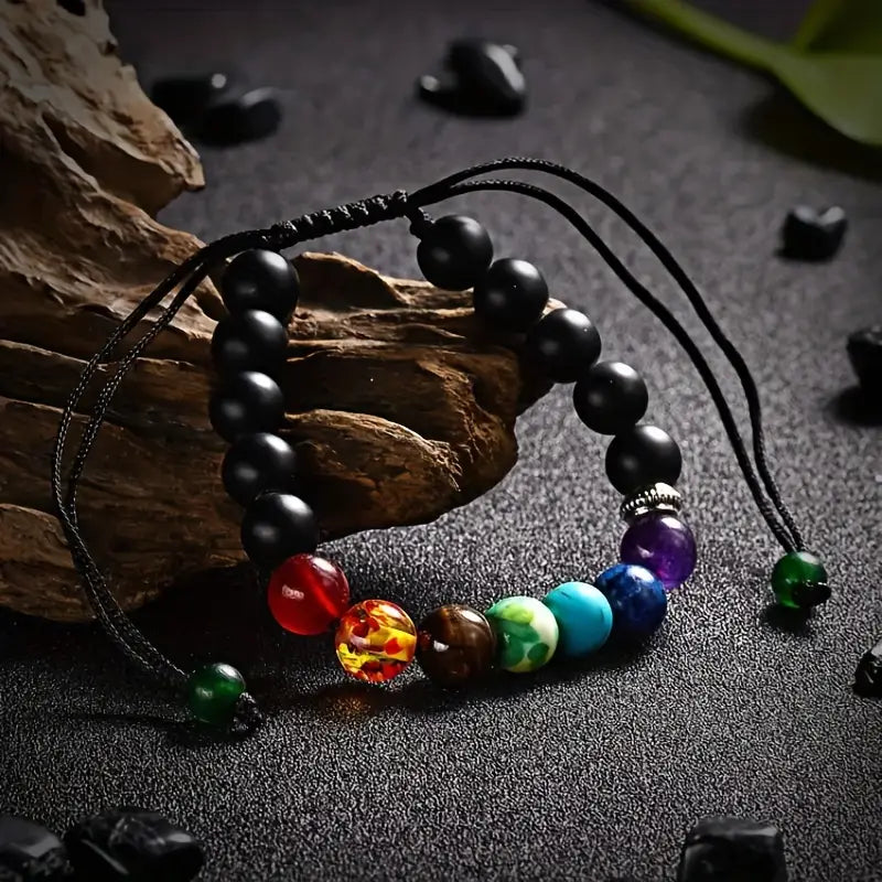 7 Chakras Balance & Meditation Healing Adjustable Stretchable Lava Rock Bracelet